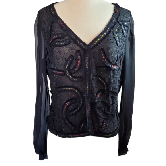 Lecoanet Hemant Paris 100% Silk Black Swirl Embroidered Crop Evening Jacket 44 M - Picture 13 of 13